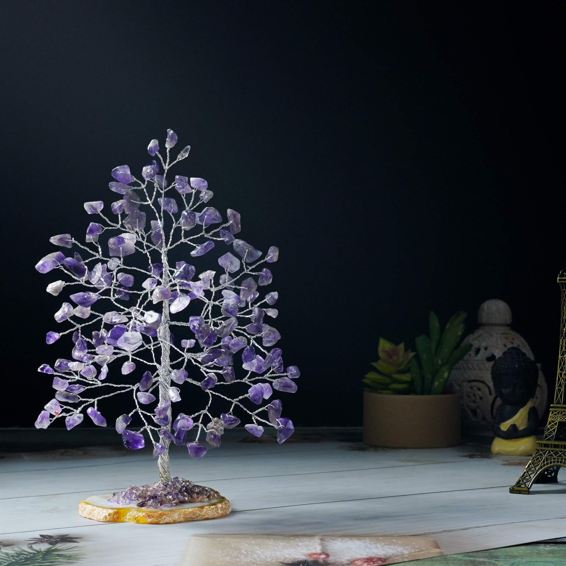 amethyst money tree Amethyst Crystal Tree – Agate Slice Base for Calmness, Healing & Elegant Home Décor