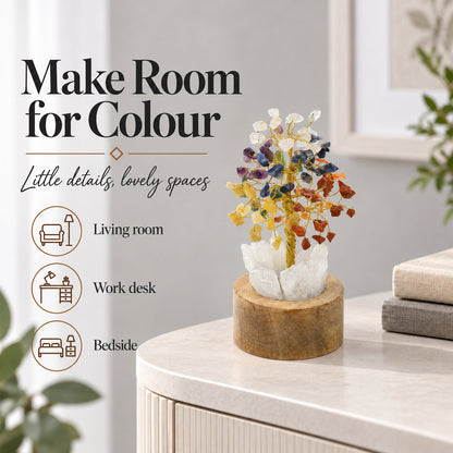 7 Chakra Crystal Tree of Life with LED Light, Natural Gemstone Bonsai with Quartz Base & Mango Wood Stand, Reiki Vastu Feng Shui, Home & Office Decor, Spiritual Gift