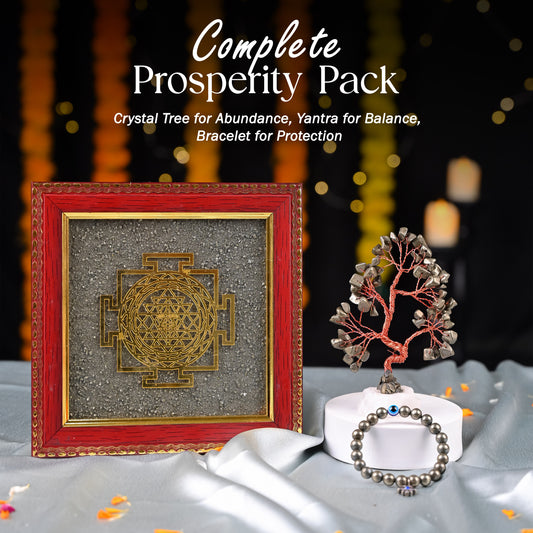 Diwali Dhan Laxmi Combo | Pyrite Shri Laxmi Yatra Frame, Pyrite Tree & Pyrite Bracelet