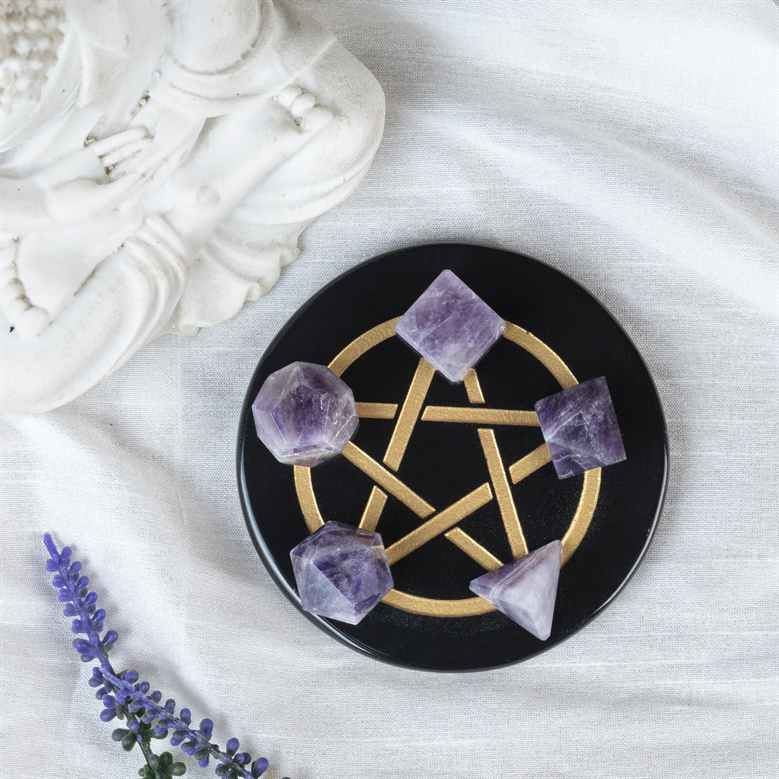 Amethyst Platonic Solids Crystal Geometry Set (15-20 mm) - TheIndianHand 