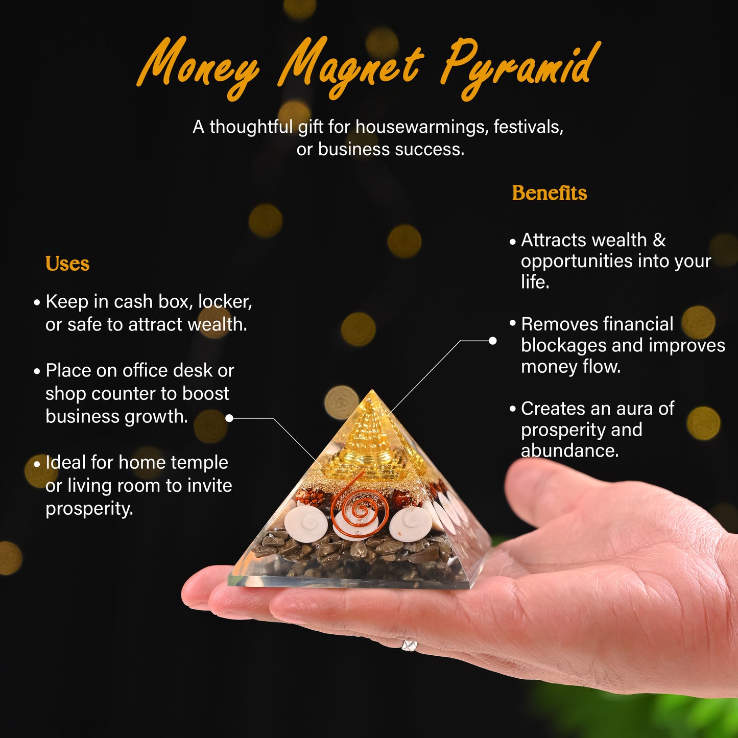 Dhan Varsha Combo – Pyrite Frame & Pyrite Pyramid | Good Luck & Wealth Attraction