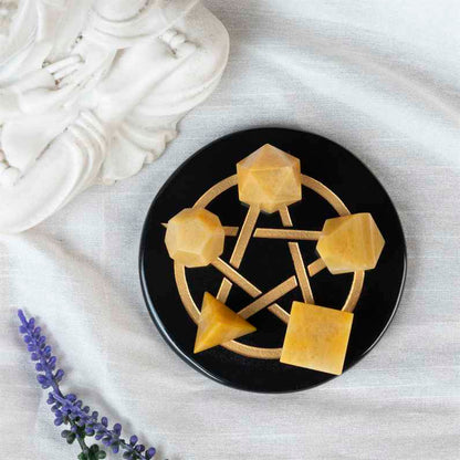 Yellow Aventurine Platonic Solids Crystal Geometry Set (15-20 mm) - TheIndianHand 
