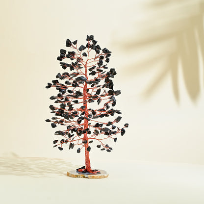 Black Tourmaline Gemstone Tree – Geode Agate Slice Base for Protection & Elegant Home Décor
