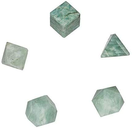Amazonite Platonic Solids Crystal Geometry Set (15-20 mm) - TheIndianHand 