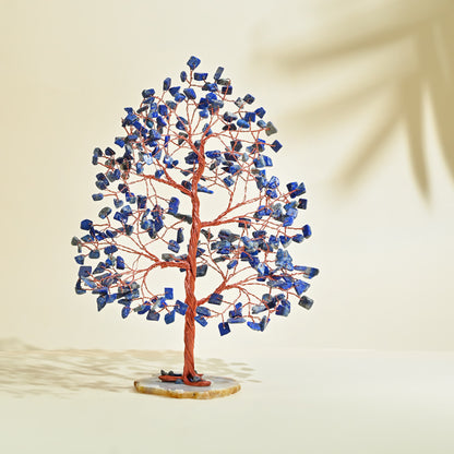 Lapis Lazuli Chakra Crystal Tree with Geode Agate Base – Good Luck Gift for Elegant Home Office Décor