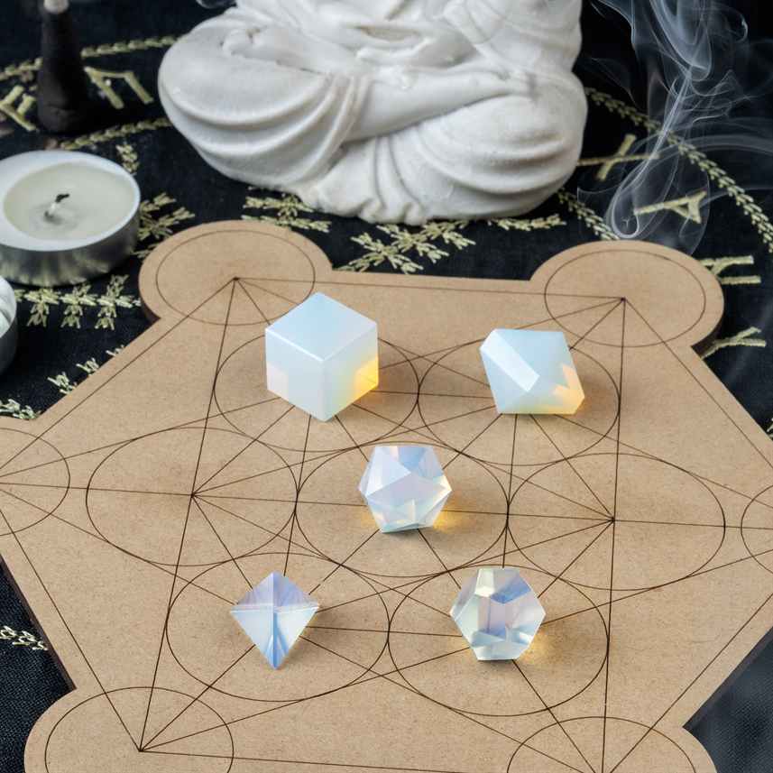 Opalite Platonic Solids Crystal Geometry Set (15-20 mm) - TheIndianHand 