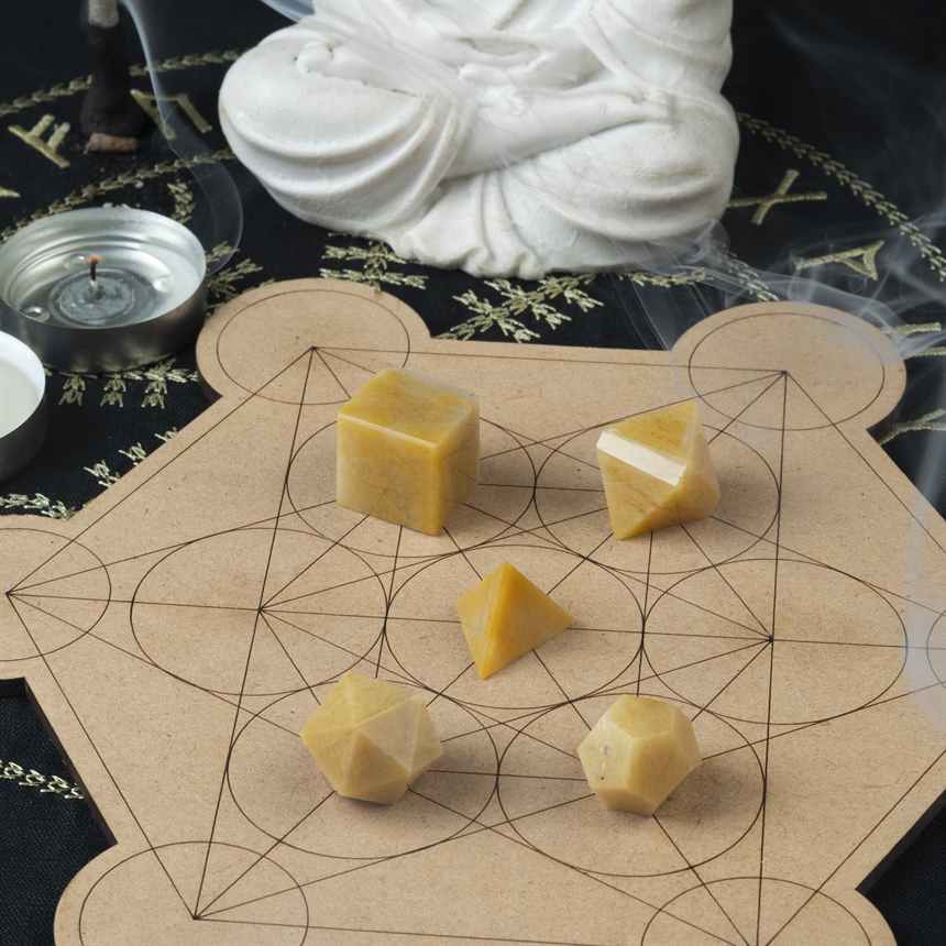 Yellow Aventurine Platonic Solids Crystal Geometry Set (15-20 mm) - TheIndianHand 