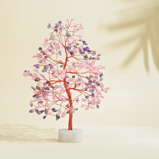 Amethyst & Rose Quartz Crystal Tree (Natural Quartz Base)