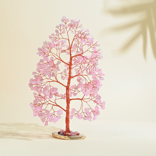Rose Quartz Gemstone Tree of Life (Geode Agate Slice Base)