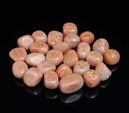 Peach moonstone rune stones set engraved - TheIndianHand 
