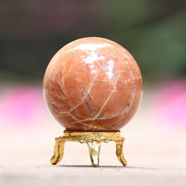 Peach Moonstone Crystal Sphere Ball - Emotionally Soothing - TheIndianHand 