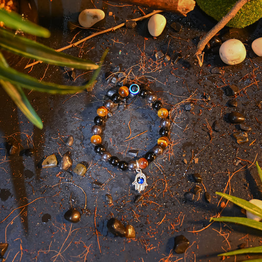 Tiger Eye, Black Obsidian & Hematite Crystal Bracelet