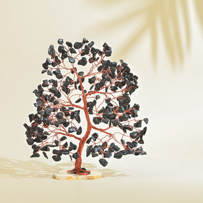 Black Tourmaline Crystal Tree with Geode Agate Base – Positive Energy Showpiece for Home & Table Decoration