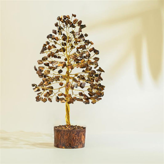 Tiger Eye Crystal Tree – Golden Wire Handmade Showpiece for Protection & Confidence