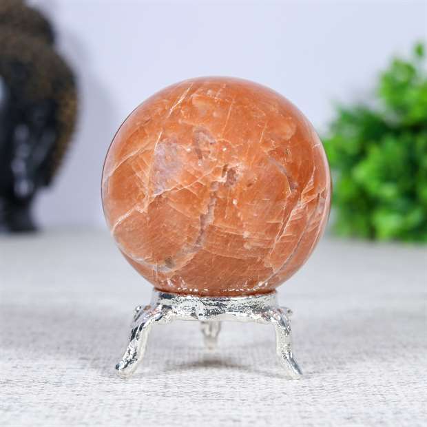 Peach Moonstone Crystal Sphere Ball - Emotionally Soothing - TheIndianHand 