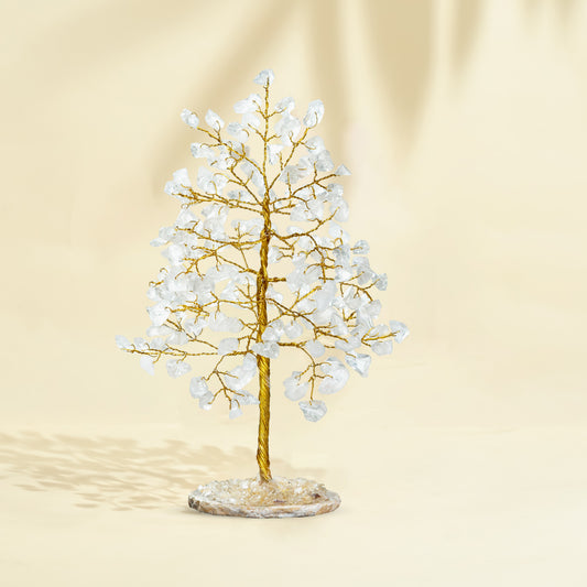 Clear Quartz Crystal Tree with Geode Agate Base – Good Luck Gift for Elegant Home Office Décor