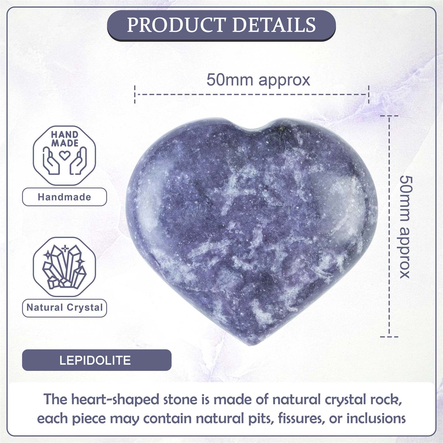 Lepidolite Crystal Heart Shape Stone - Calm and Balance - TheIndianHand 