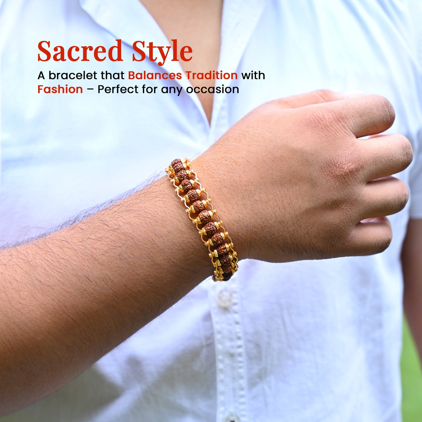 Gold Plated Modern Rudraksha Bracelet | Authenticity Certificate | Bracelet for Medidation and Prayers | Unisex Design for Men and Women