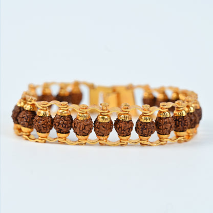 Gold Plated Modern Rudraksha Bracelet | Authenticity Certificate | Bracelet for Medidation and Prayers | Unisex Design for Men and Women