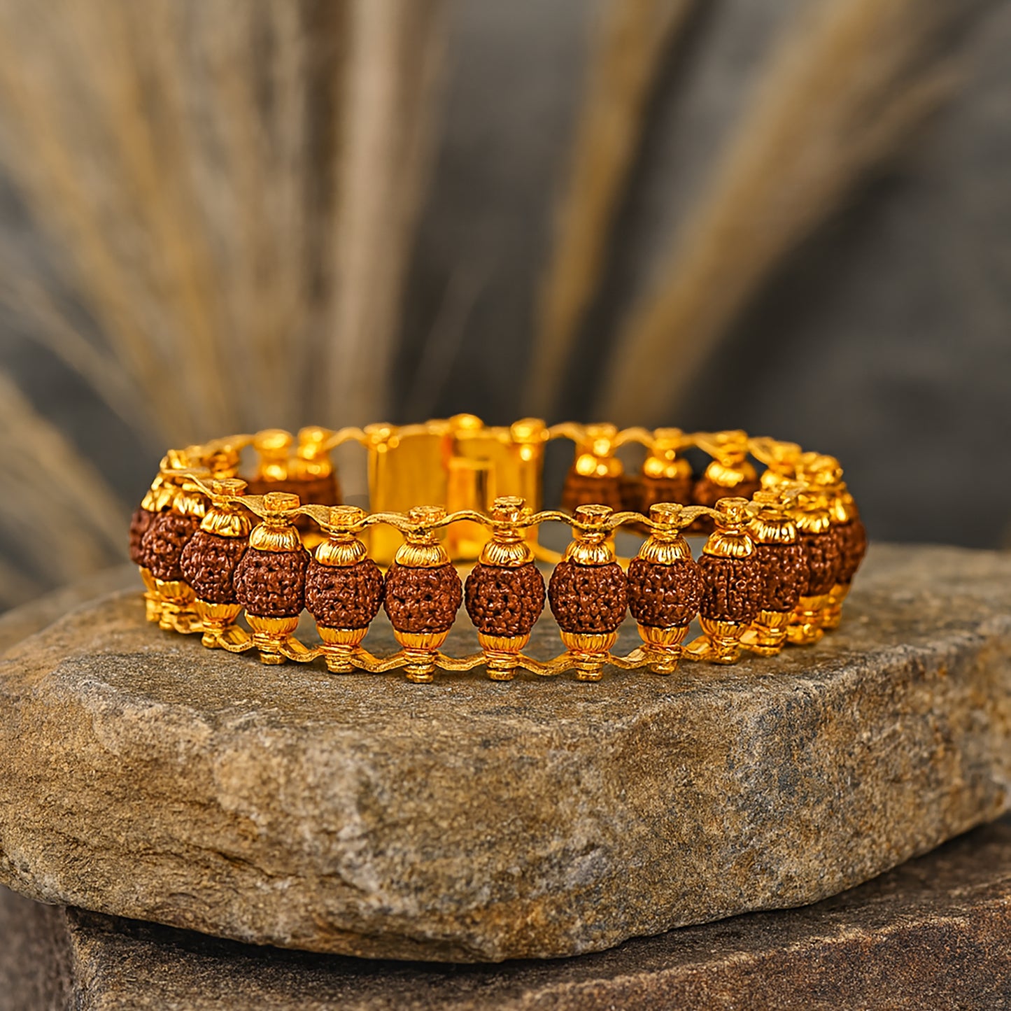Gold Plated Modern Rudraksha Bracelet | Authenticity Certificate | Bracelet for Medidation and Prayers | Unisex Design for Men and Women