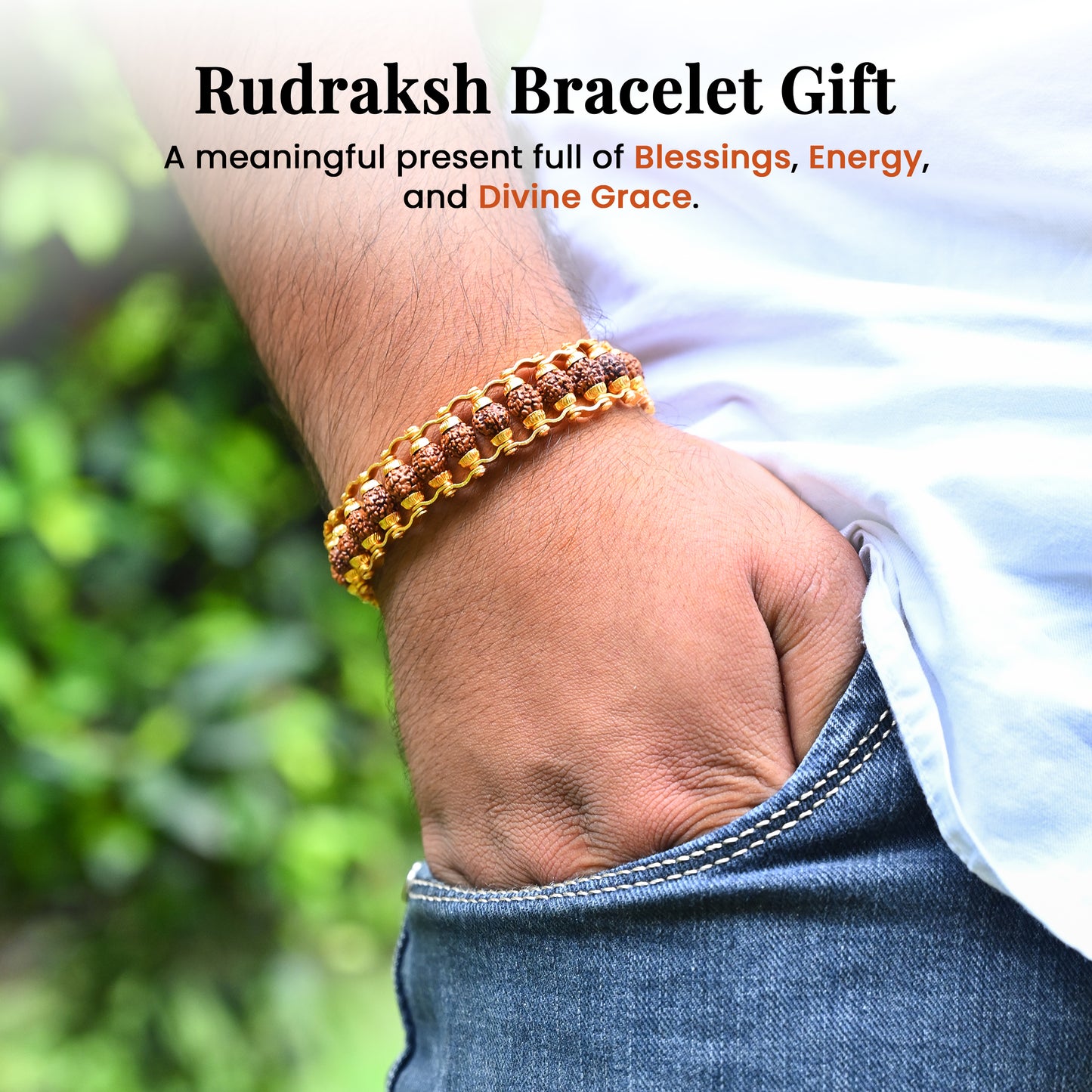 Gold Plated Modern Rudraksha Bracelet | Authenticity Certificate | Bracelet for Medidation and Prayers | Unisex Design for Men and Women