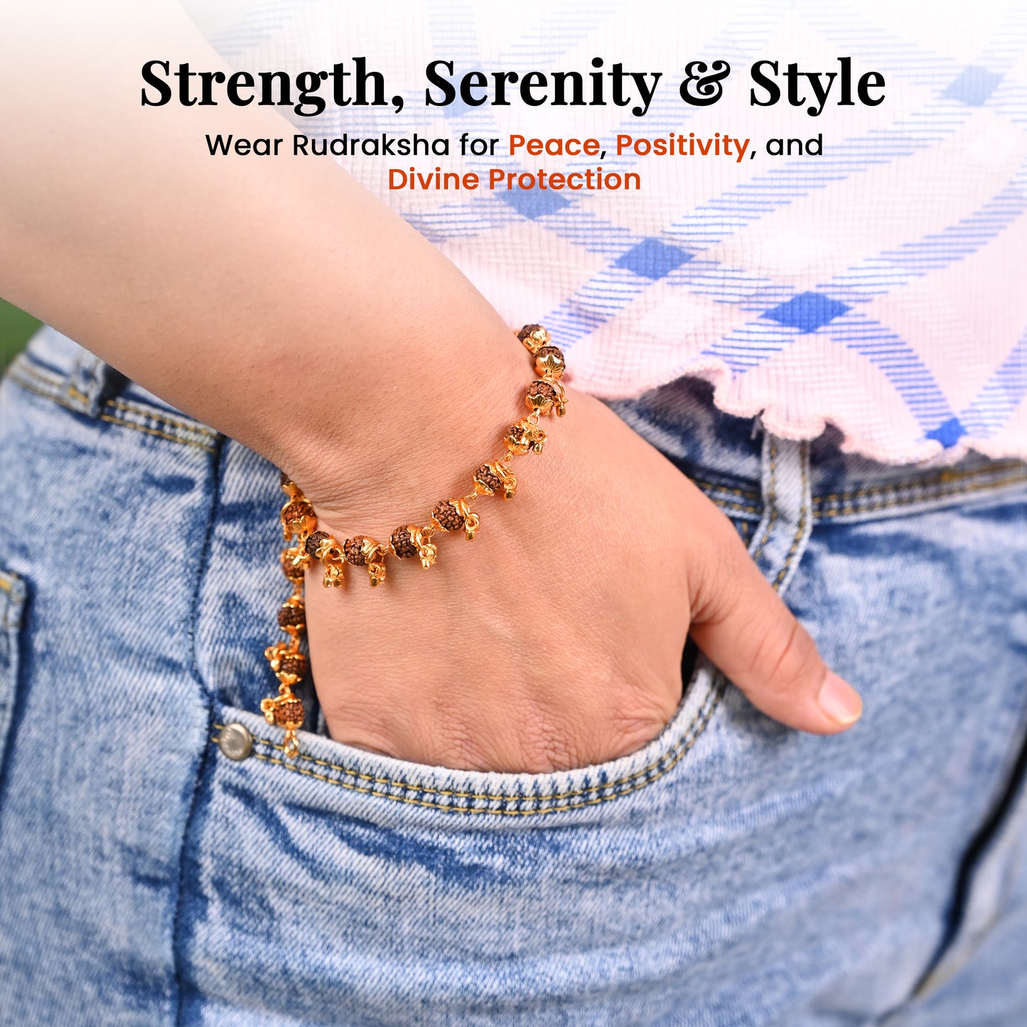 Golden Rudraksha Bracelet for Women – 5 Mukhi 20 Beads for Meditation & Spiritual Healing