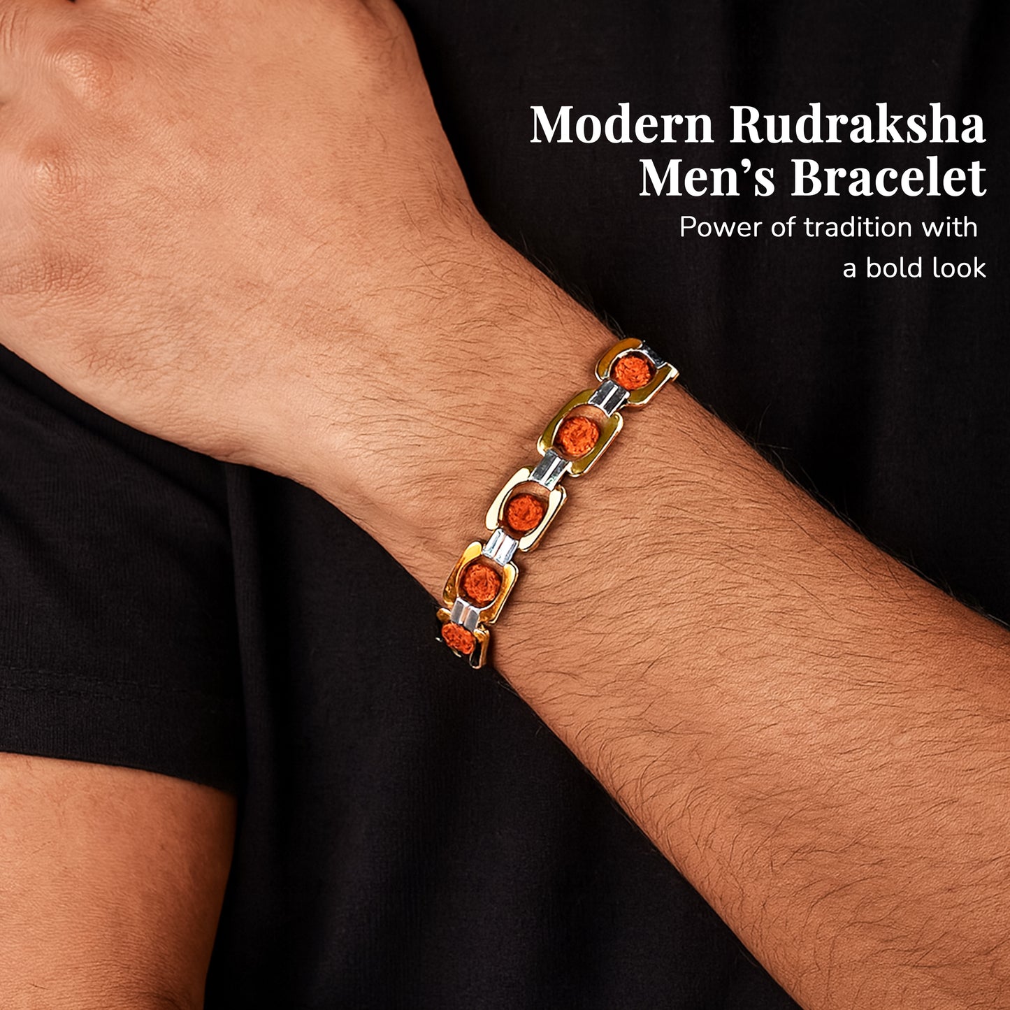 Gold & Silver DuoTone Rudraksha Bracelet | Natural Rudraksha Beads Spiritual Energy Bracelet for Meditation, Yoga & Wellness | theindianhand