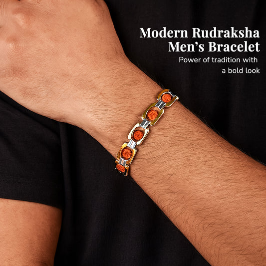 Gold & Silver DuoTone Rudraksha Bracelet | Natural Rudraksha Beads Spiritual Energy Bracelet for Meditation, Yoga & Wellness | theindianhand