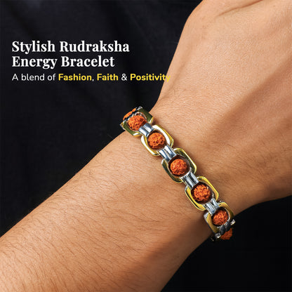 Gold & Silver DuoTone Rudraksha Bracelet | Natural Rudraksha Beads Spiritual Energy Bracelet for Meditation, Yoga & Wellness | theindianhand