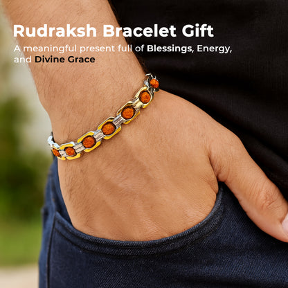 Gold & Silver DuoTone Rudraksha Bracelet | Natural Rudraksha Beads Spiritual Energy Bracelet for Meditation, Yoga & Wellness | theindianhand