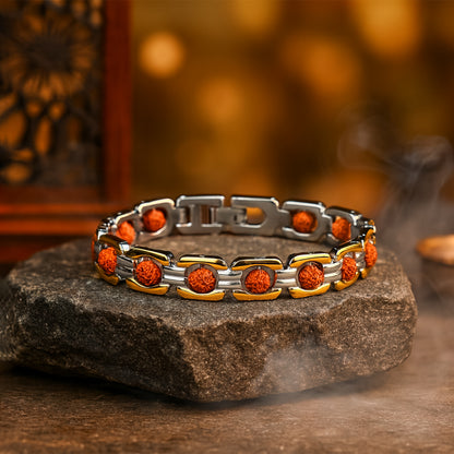 Gold & Silver DuoTone Rudraksha Bracelet | Natural Rudraksha Beads Spiritual Energy Bracelet for Meditation, Yoga & Wellness | theindianhand