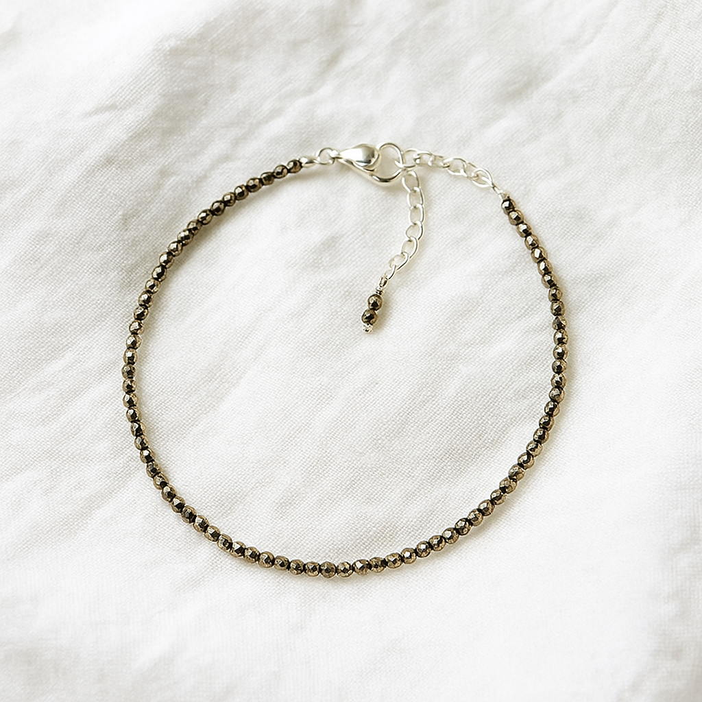 Pyrite Anklet for Wealth & Protection | Golden Pyrite Crystal Anklet for Good Luck & Confidence