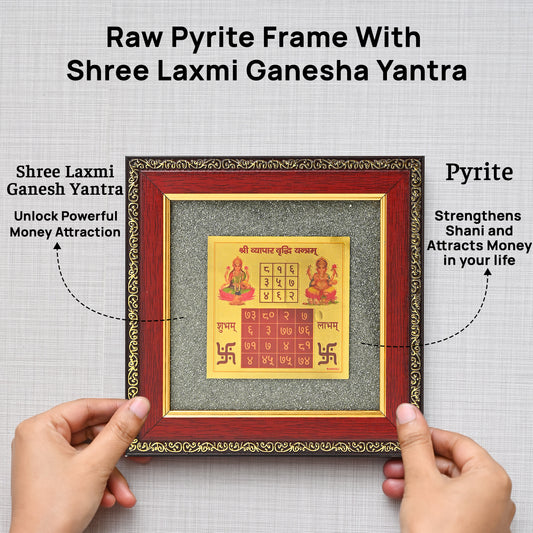 Shree Laxmi Ganesh Pyrite Frame – Wealth, Success & Protection
