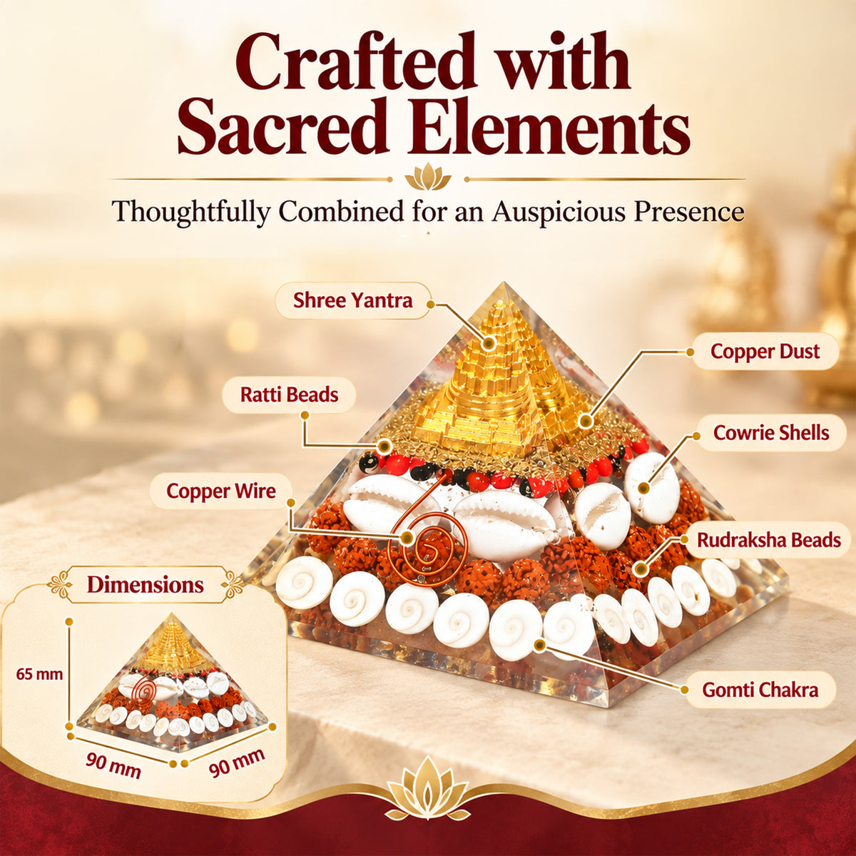Shree Yantra Pyramid (90mm) – Original Gomti Chakra Vastu Item