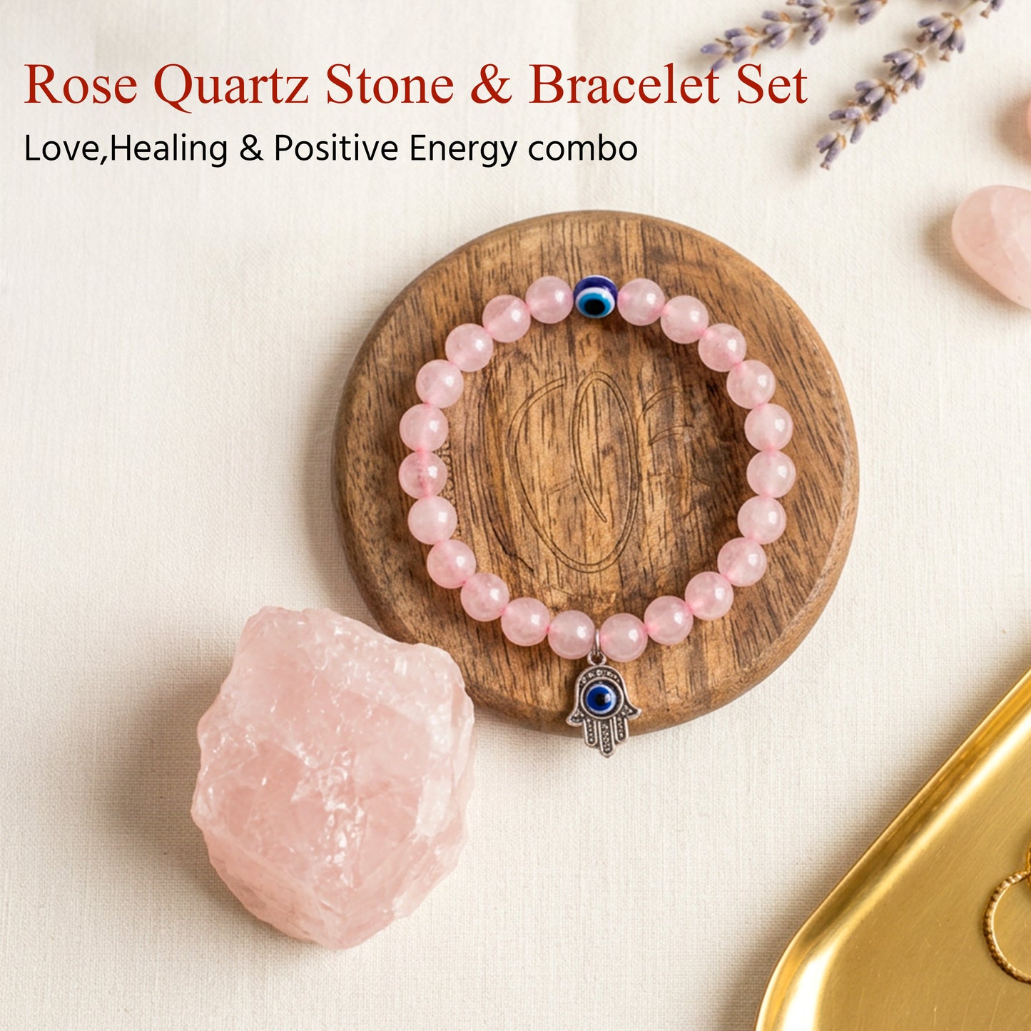 Rose Quartz Healing Combo – Crystal Tree + Scented Candle + Bracelet + Raw Cluster | Love & Positive Energy Kit