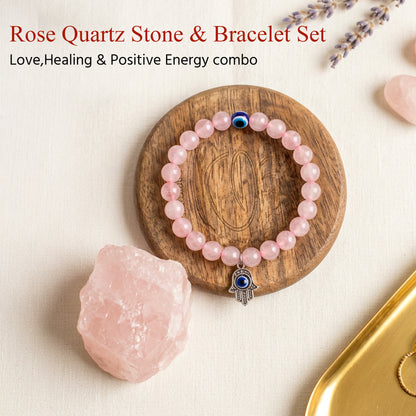 Rose Quartz Healing Combo – Crystal Tree + Scented Candle + Bracelet + Raw Cluster | Love & Positive Energy Kit