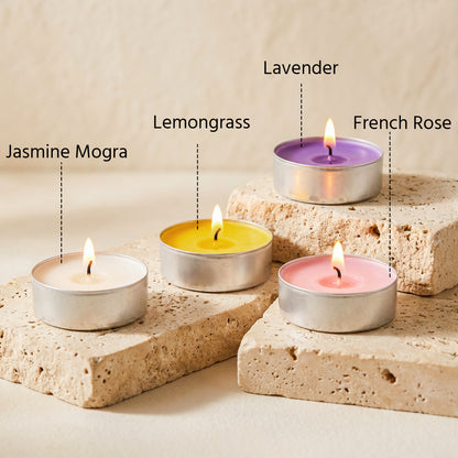 Premium Freshness Combo Candle – Pack of 48 (4 Packs × 12 Each | Mogra, Jasmine, Rose, Green Grass)