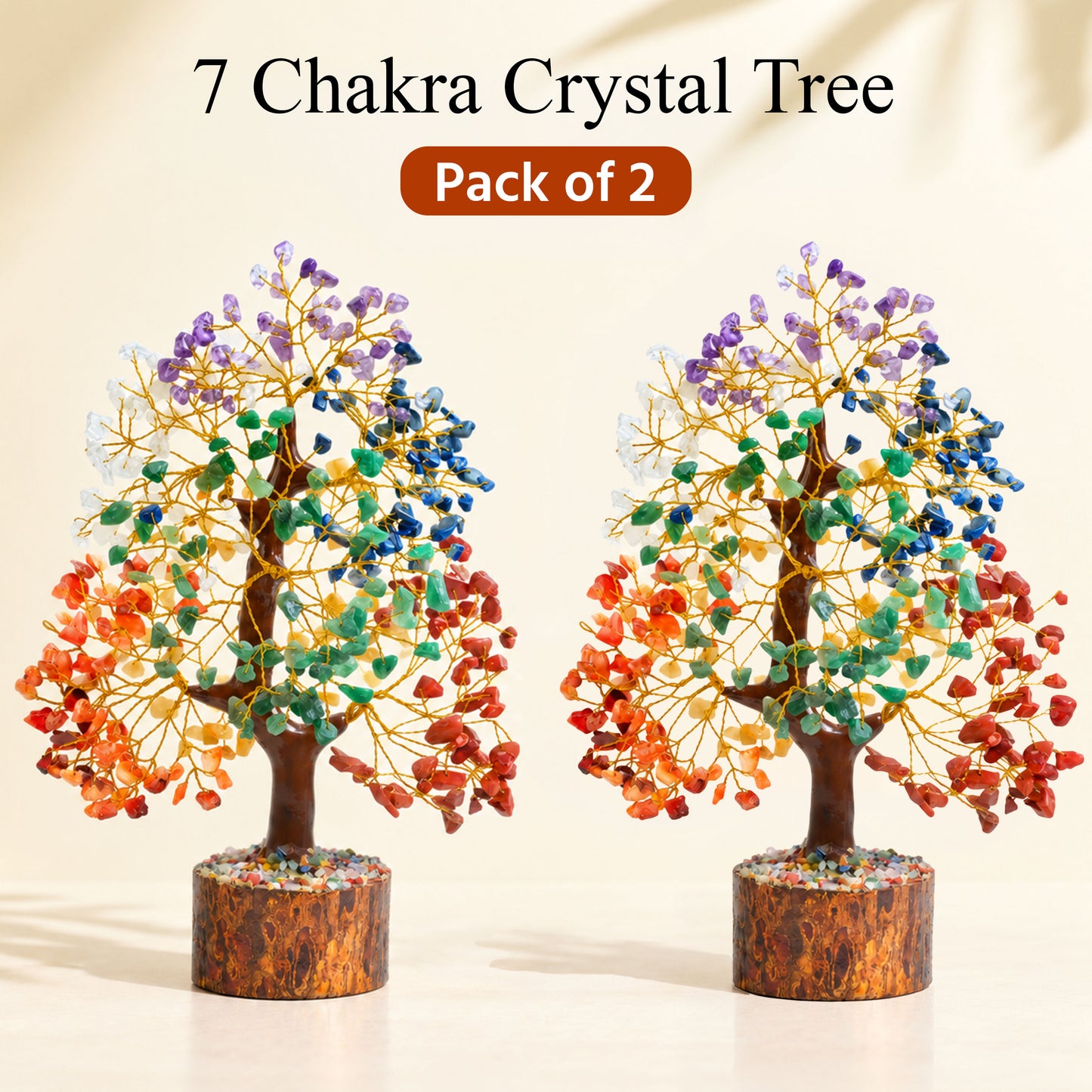 7 Chakra Crystal Tree – Pack of 2 | 300 Beads Healing Crystal Tree for Positive Energy, Home & Office Décor