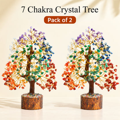 7 Chakra Crystal Tree – Pack of 2 | 300 Beads Healing Crystal Tree for Positive Energy, Home & Office Décor