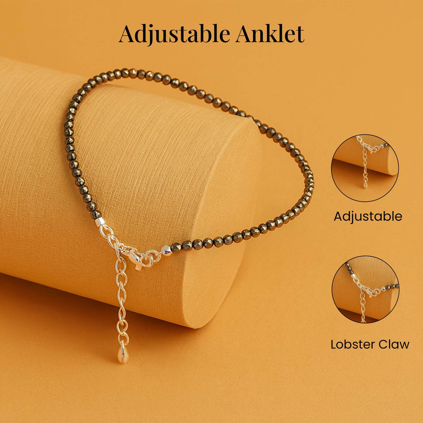 Pyrite Anklet for Wealth & Protection | Golden Pyrite Crystal Anklet for Good Luck & Confidence