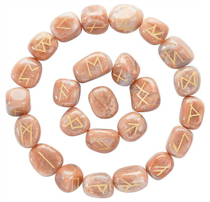 Peach moonstone rune stones set engraved - TheIndianHand 