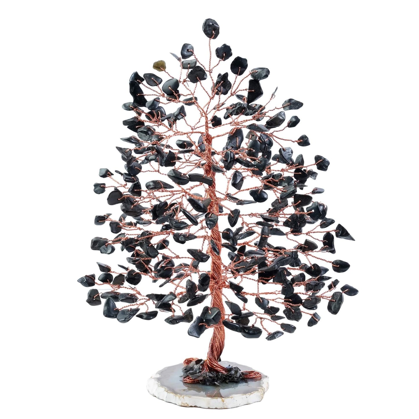 Black Tourmaline Gemstone Tree of Life (Geode Agate Slice Base) - TheIndianHand 