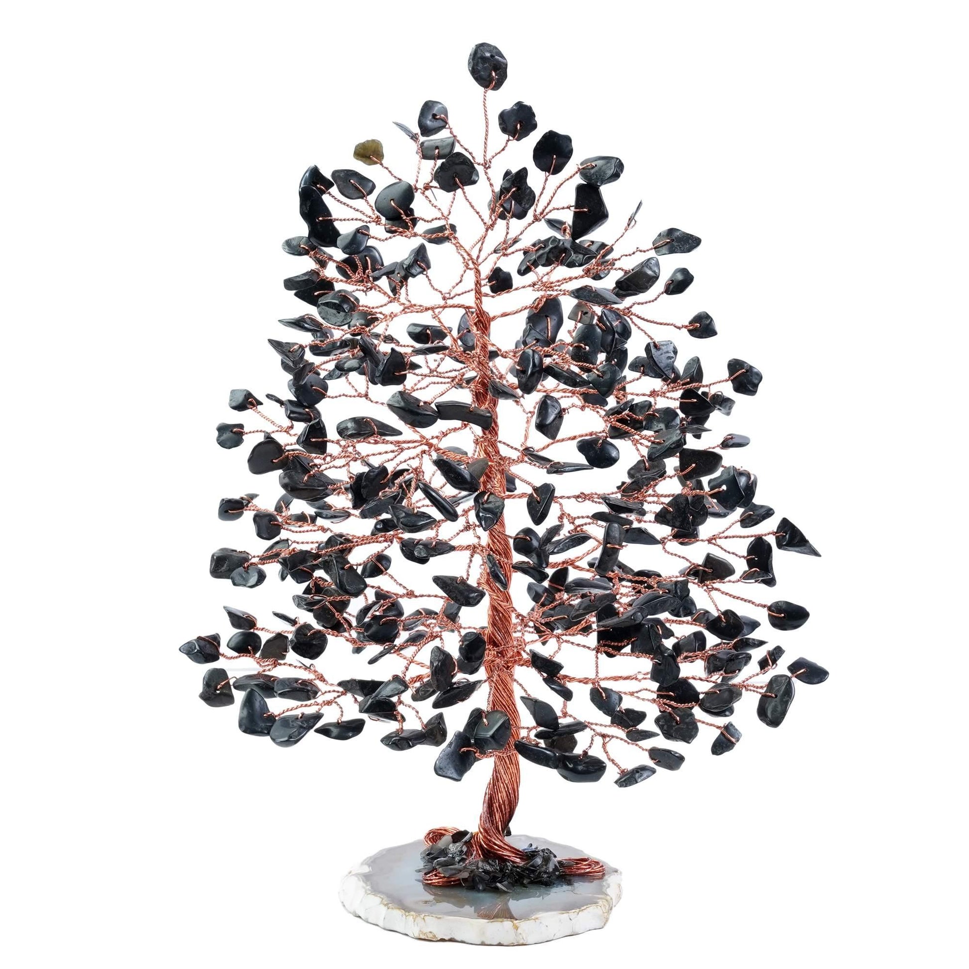 Black Tourmaline Gemstone Tree of Life (Geode Agate Slice Base) - TheIndianHand 